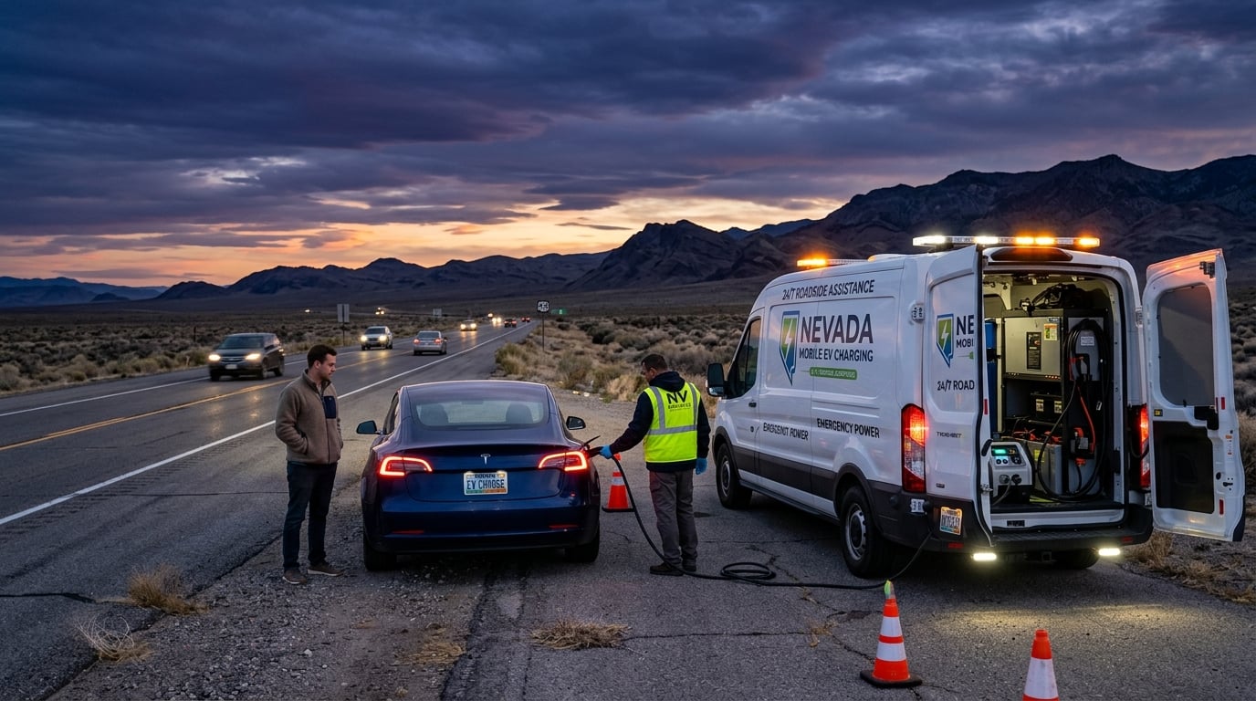 Mobile EV charging service van providing roadside charging assistance in Nevada